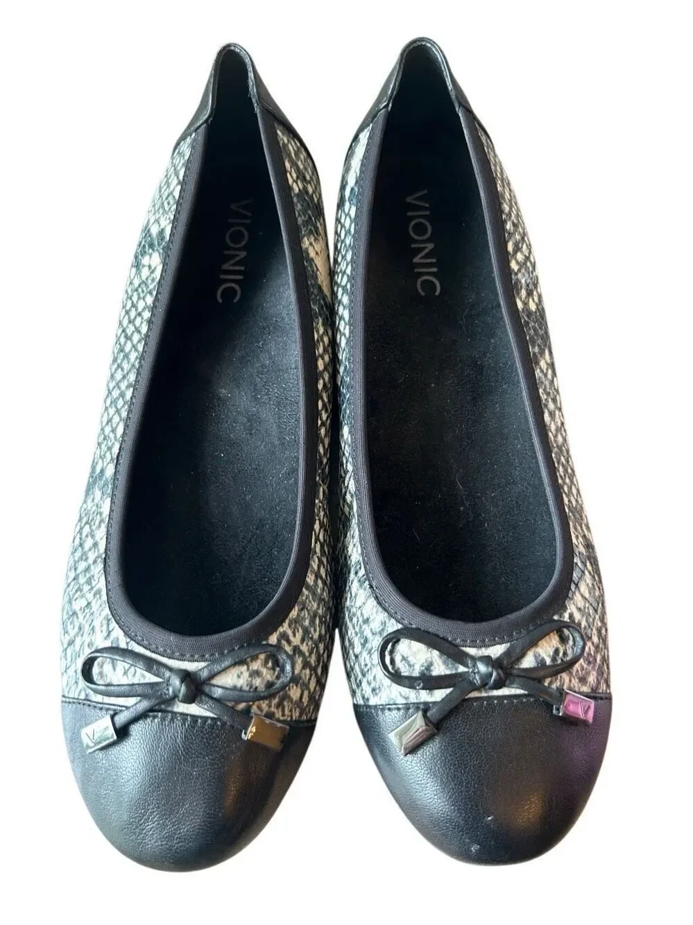 Vionic Women's Sz 7.5 Ballet Flats Minna Boa Snake Print work career comfy EUC
